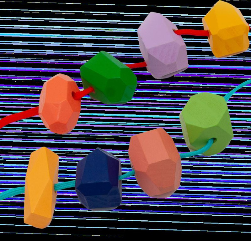 Fädelspiel mit Steinen an bunten Schnüren